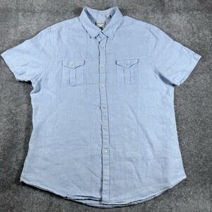Baird McNutt Shirt Men's XL Blue Slim Fit Murano Linen Short Sleeve Button Up